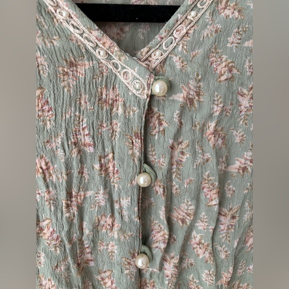 Vintage April Cornell Floral Dress Cottagecore Prairie Button Front Tie Back - Picture 5 of 12